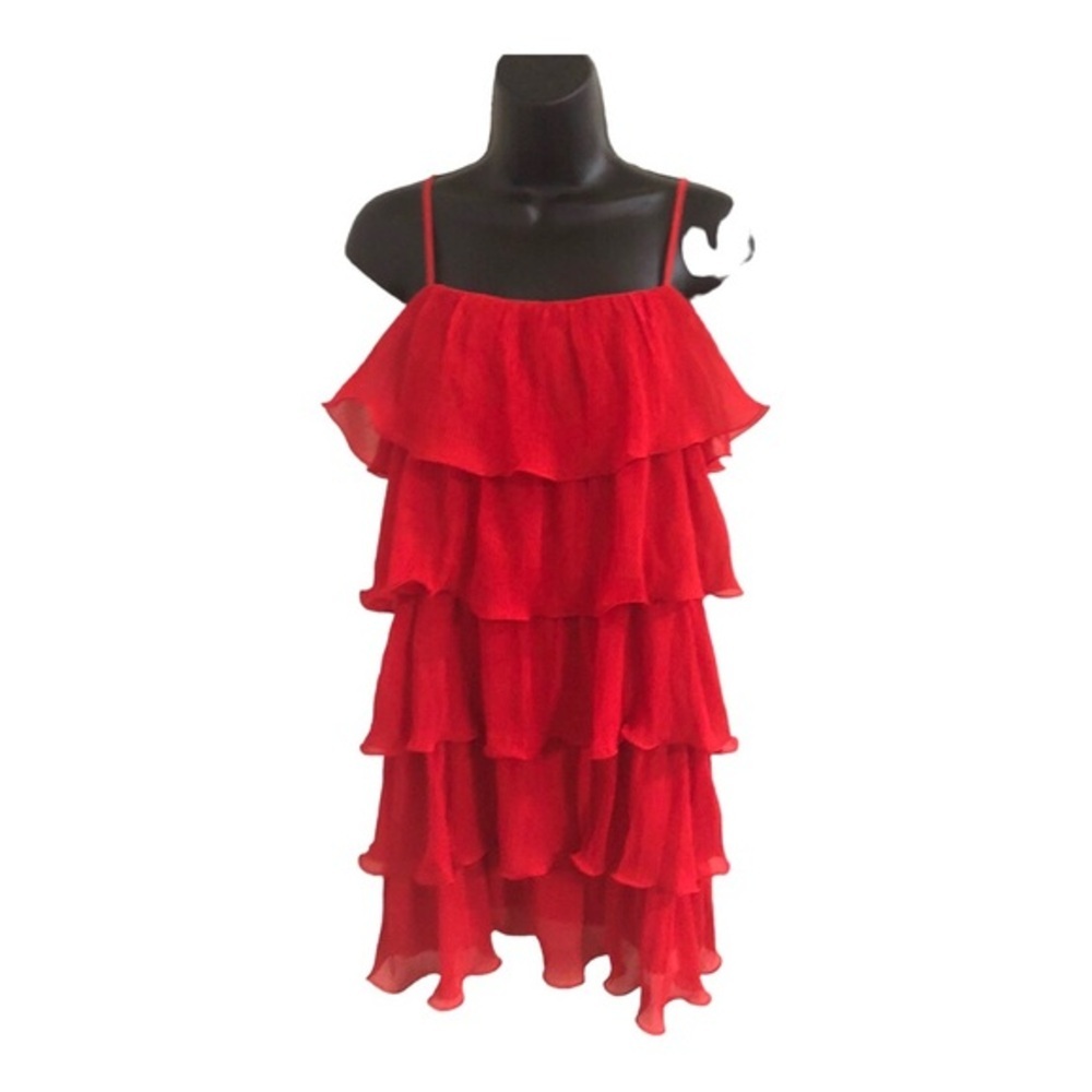 Sincerely Jules red tiered mini pleated spaghetti strap‎ flapper style dress